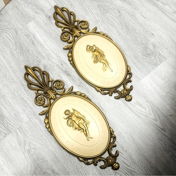 Vintage Dart Industries 7245 Ornate Golden Goddess Wall Plaques 22” Set of 2 USA - Picture 1 of 6
